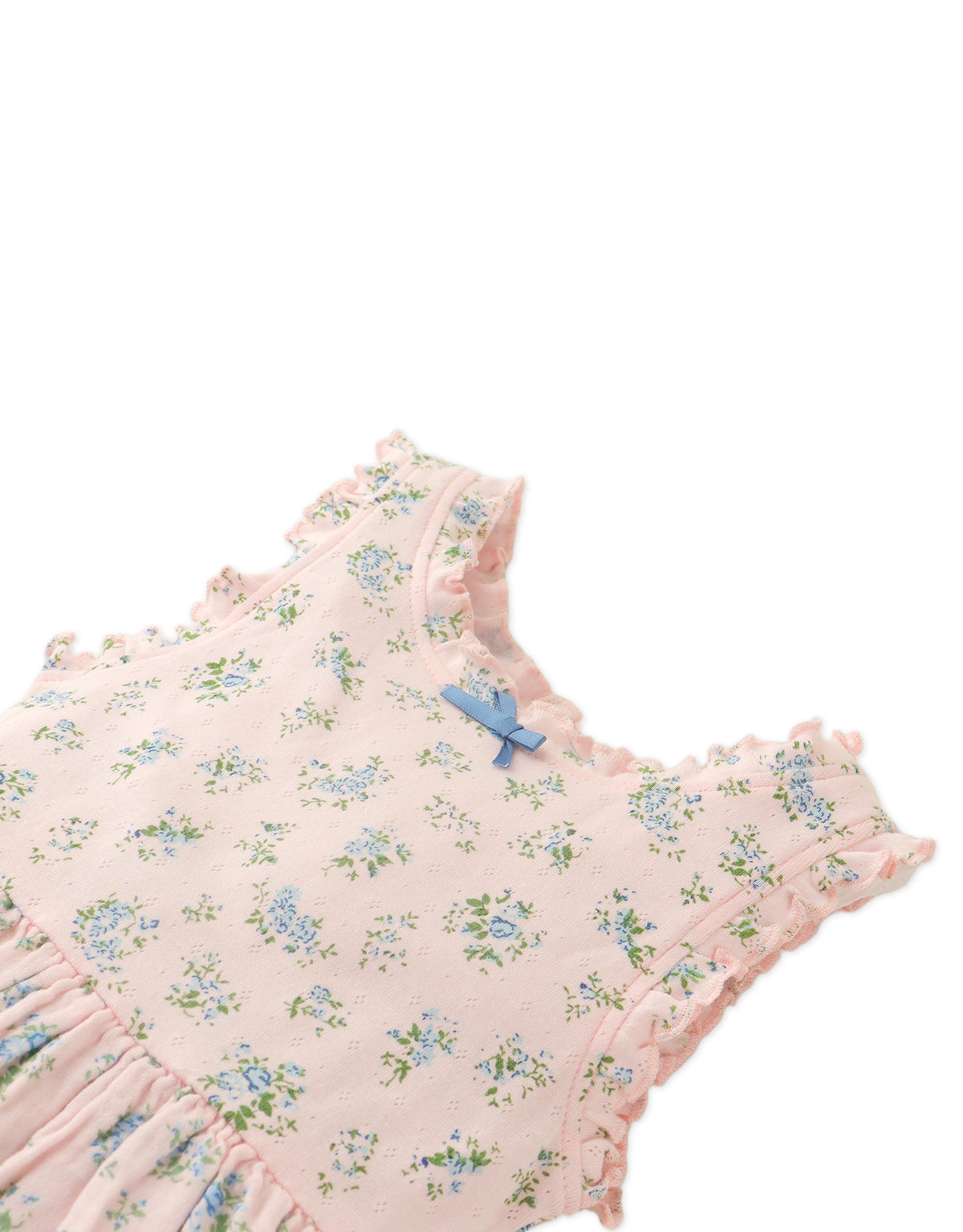 JACKIE PRINTED POINTELLE DRESS WITH RUFFLE DETAILS