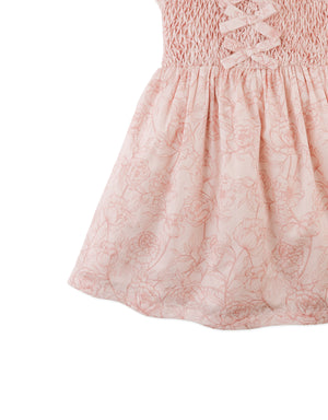 Savannah Floral Toile Print Dress with Smocked and Velvet Bows Bodice outfit styling