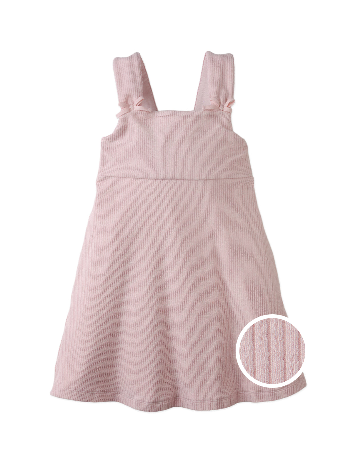 Campaign photo of the Colette Dress with Bow Ties on Straps from the Pastel Cherry Chic for Girls collection, featuring a