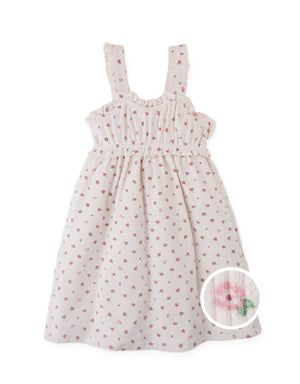 Campaign photo of the Alina Dress with Ruffles on Bodice and Sleeves from the Pastel Cherry Chic for Girls collection