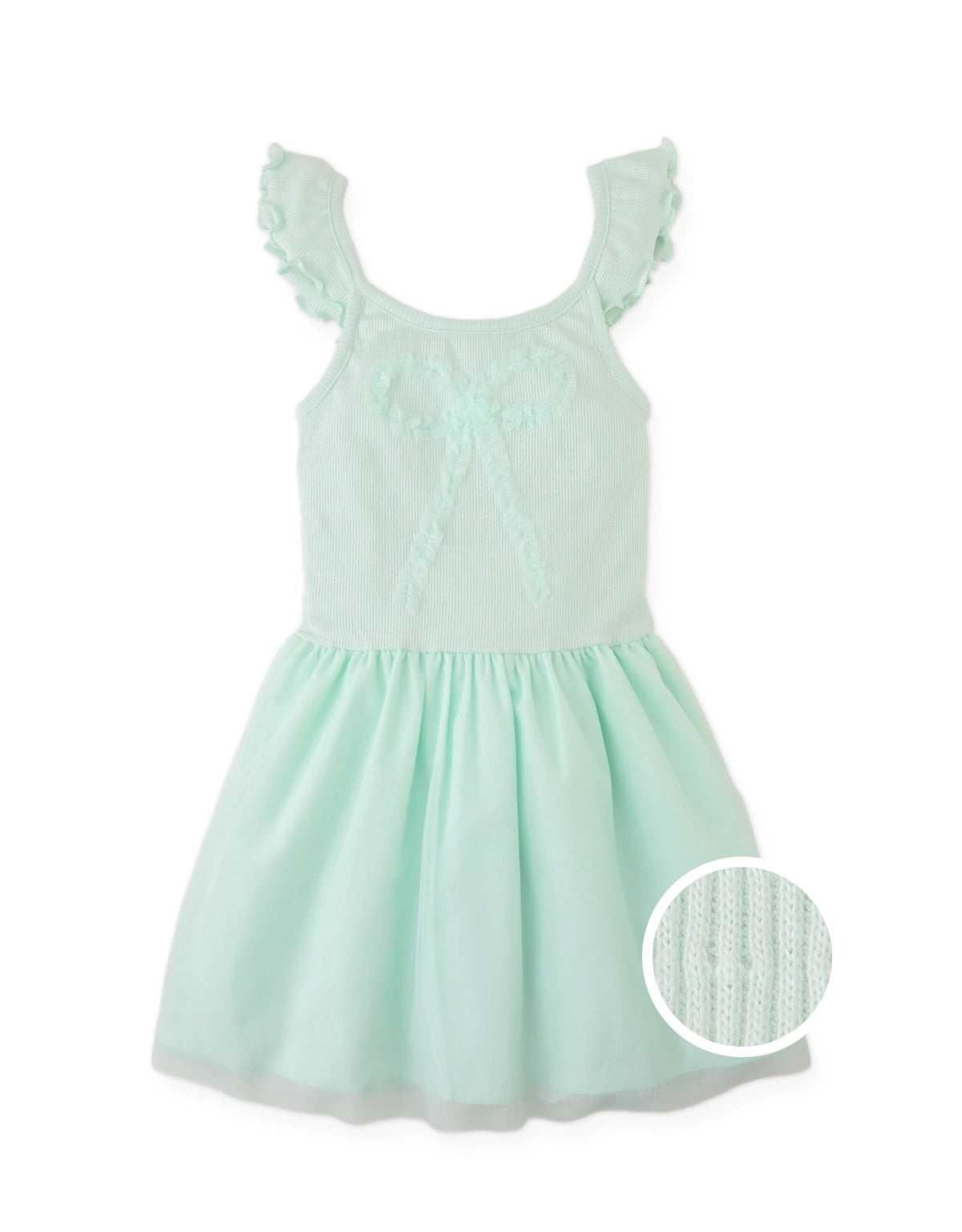 Campaign photo of the Elara Drop-Waist Dress with Tulle Skirt from the Pastel Cherry Chic for Girls collection, featuring a