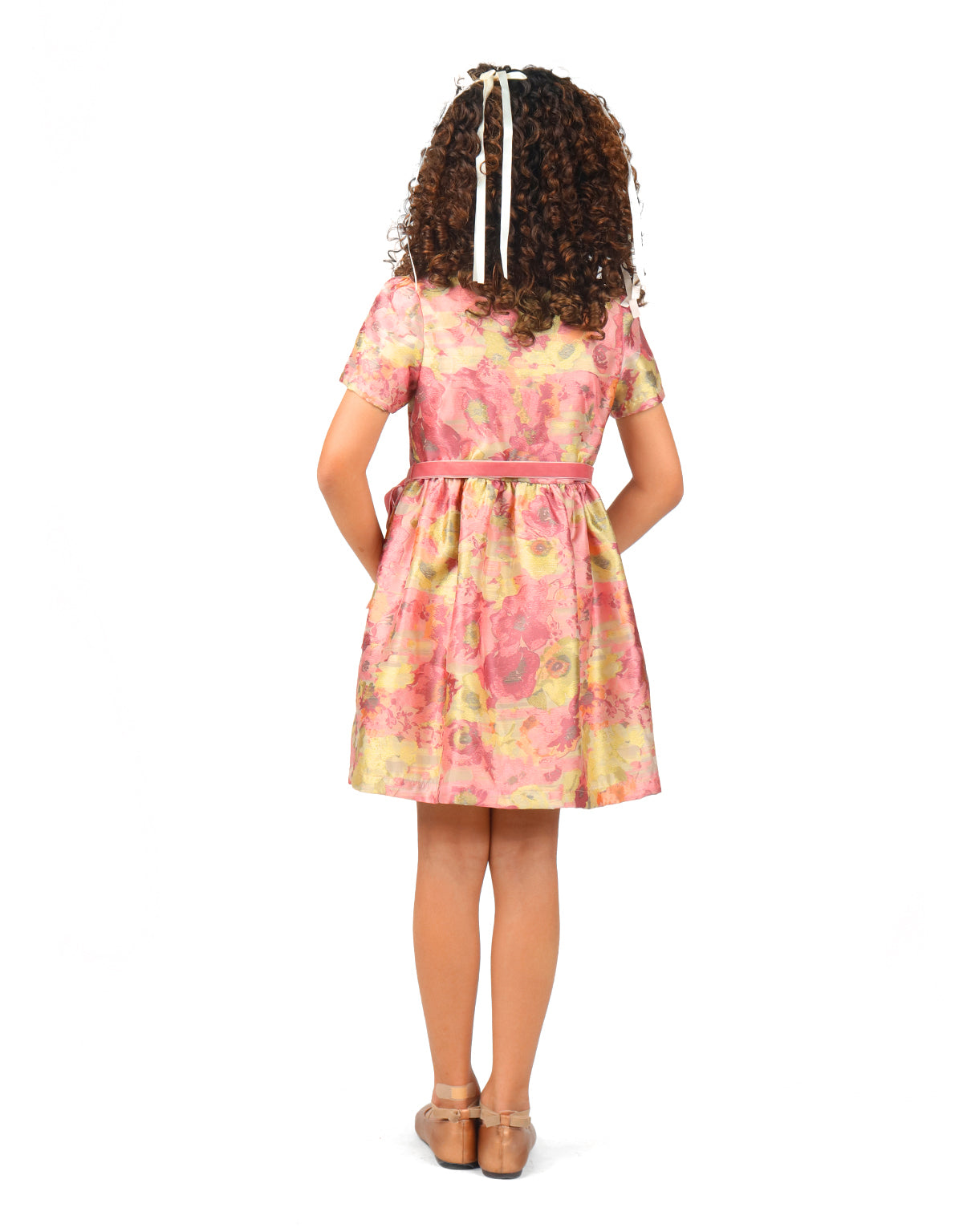 GIRLS FLORAL JACQUARD ORGANZA DRESS