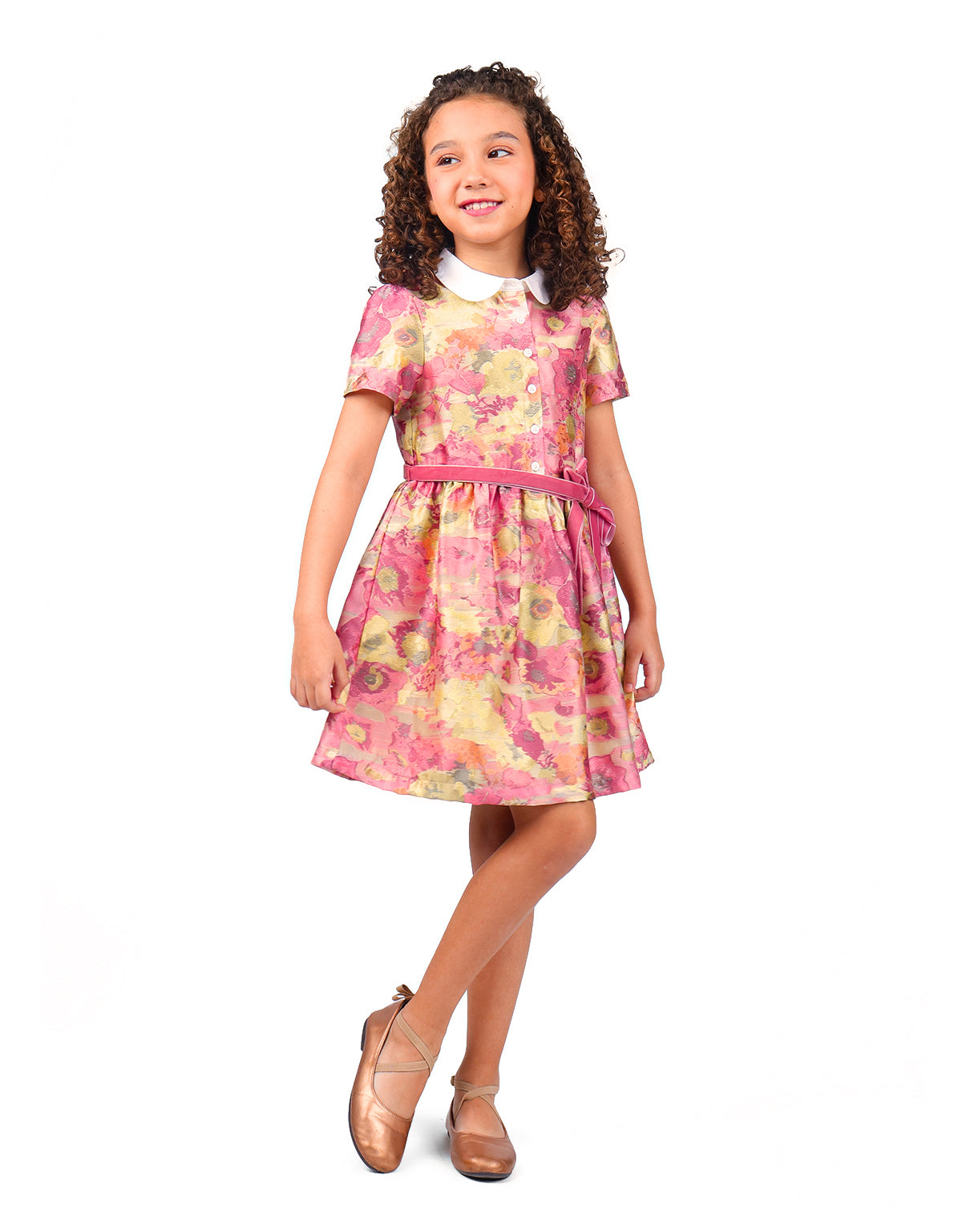 GIRLS FLORAL JACQUARD ORGANZA DRESS