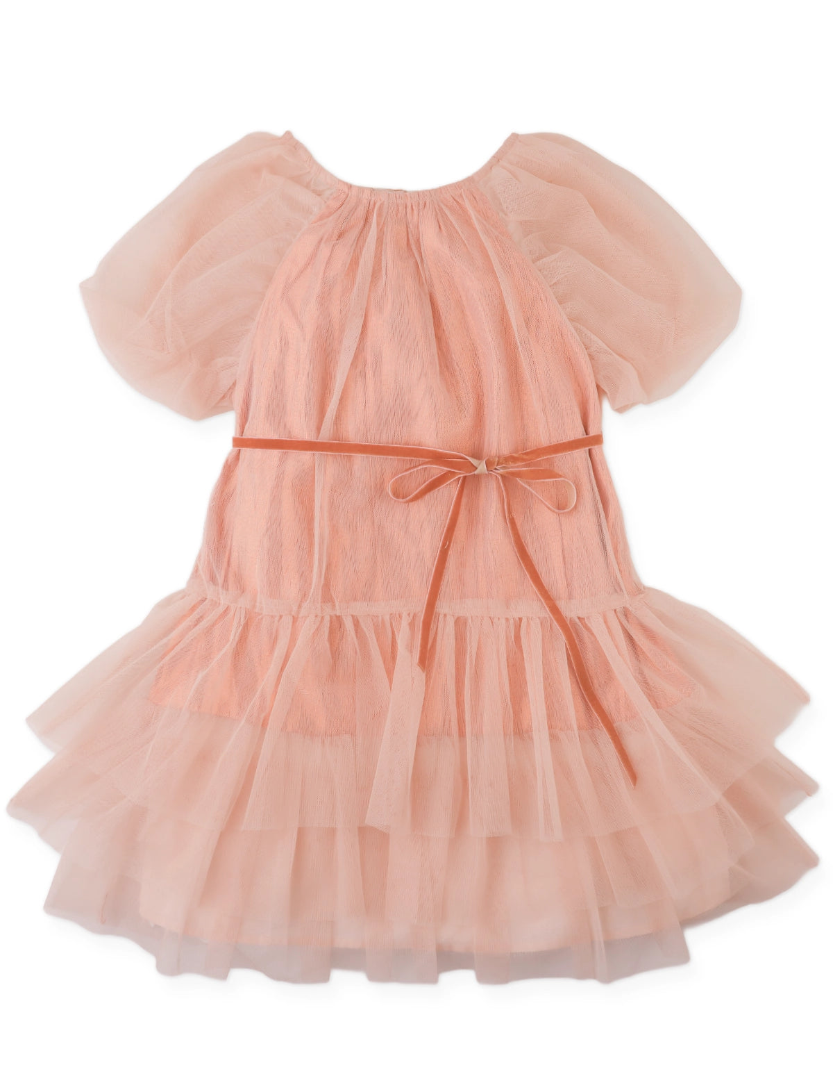 NATHALIE LAYERED TULLE DRESS WITH PUFF SLEEVES