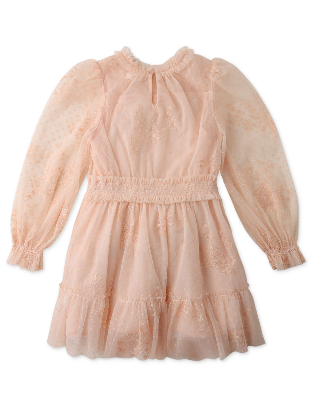 GIRLS LONG SLEEVES DRESS WITH SMOCKED WAIST AND FRILLS