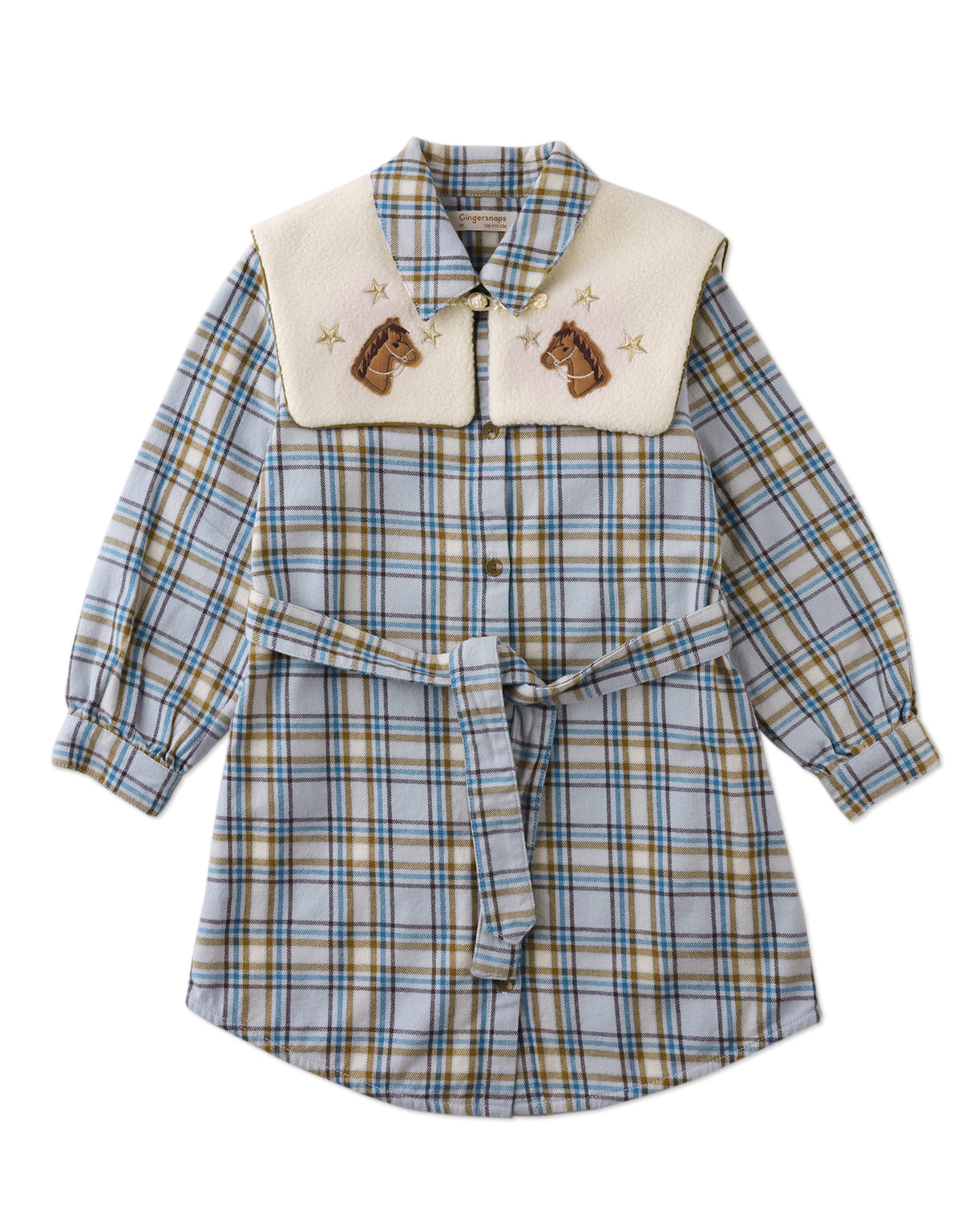 MILDRED LONG SLEEVES SHIRT DRESS WITH HORSE EMBROIDERED DETACHABLE COLLAR