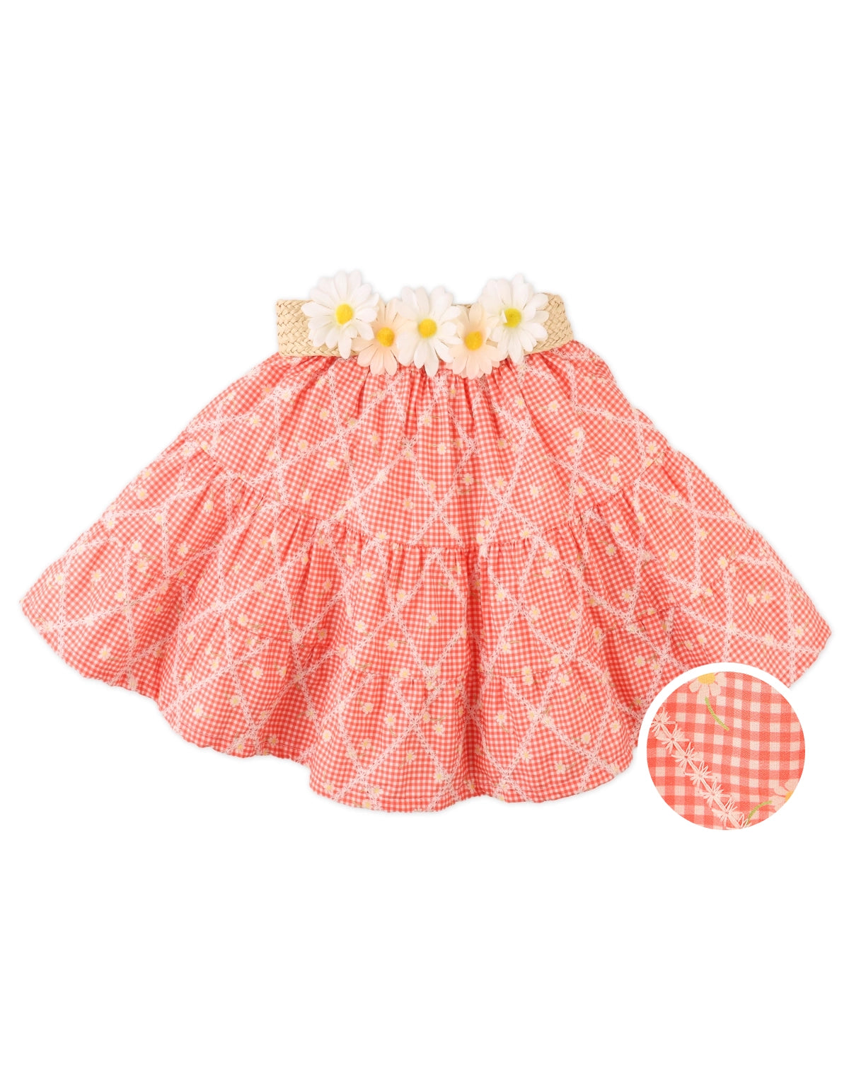 JOVIE EMBROIDERED TIERED SKIRT WITH RAFFIA BELT AND CORSAGE