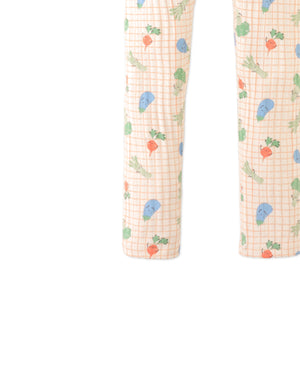 Zoya Ribbed Leggings in Orange with All-Over Veggie Print style detail