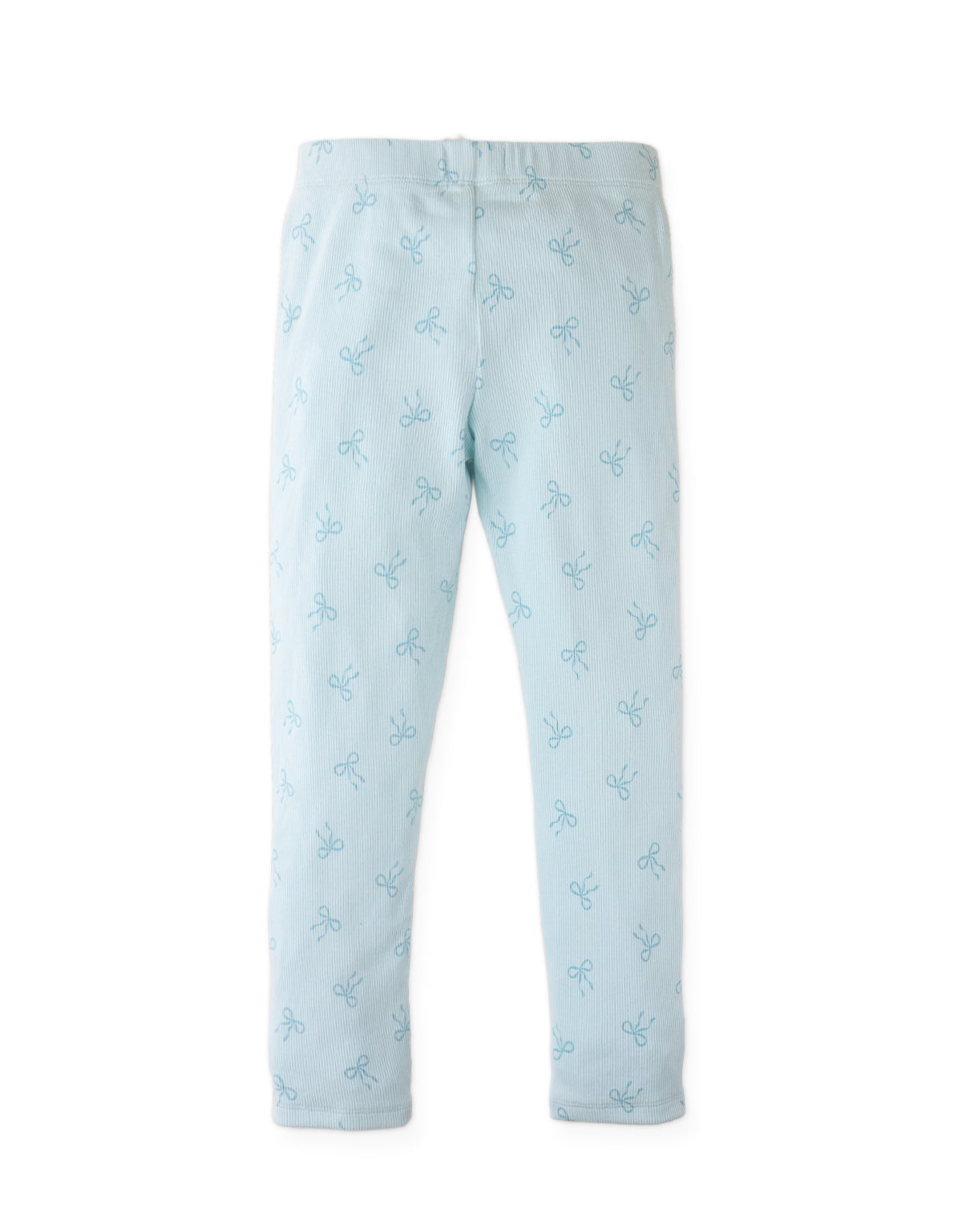 Details back photo of Lulu Leggings with all-over bow print in blue, showing consistent print placement and soft stretch fabric, from the Holiday collection of Filipino kids fashion brand Gingersnaps Philippines.