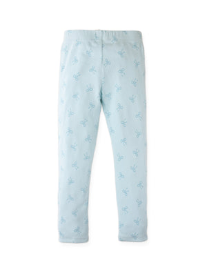 Details back photo of Lulu Leggings with all-over bow print in blue, showing consistent print placement and soft stretch fabric, from the Holiday collection of Filipino kids fashion brand Gingersnaps Philippines.