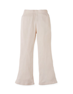 Details front photo of Maisie Leggings with bootcut ribbing in off-white, showing soft ribbed texture and subtle flared silhouette, from the Holiday collection of Filipino kids fashion brand Gingersnaps Philippines.