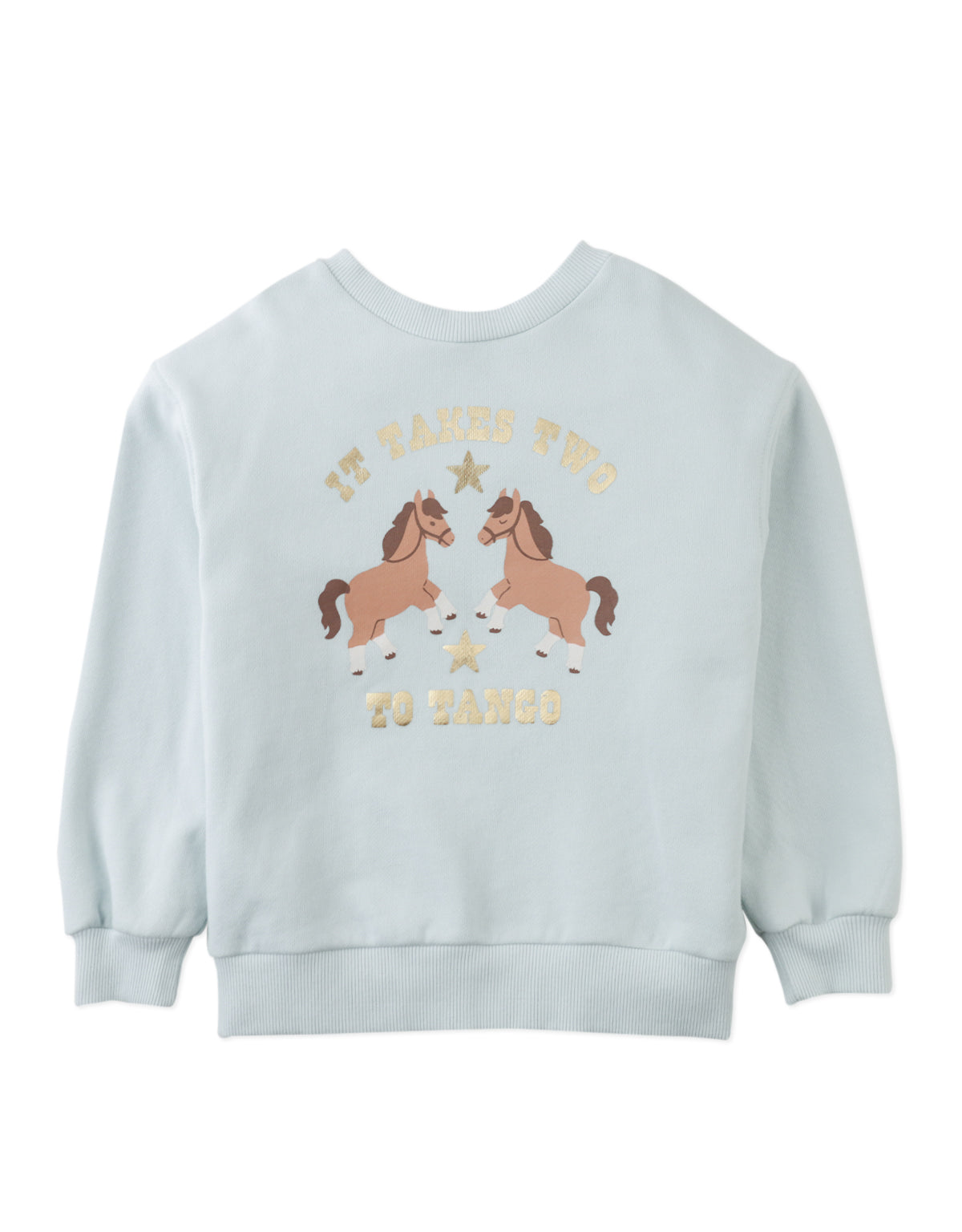 CHEYENNE PULLOVER BLUE WITH "IT TAKES TWO TO TANGO" TEXT AND CONTRAST FRINGES