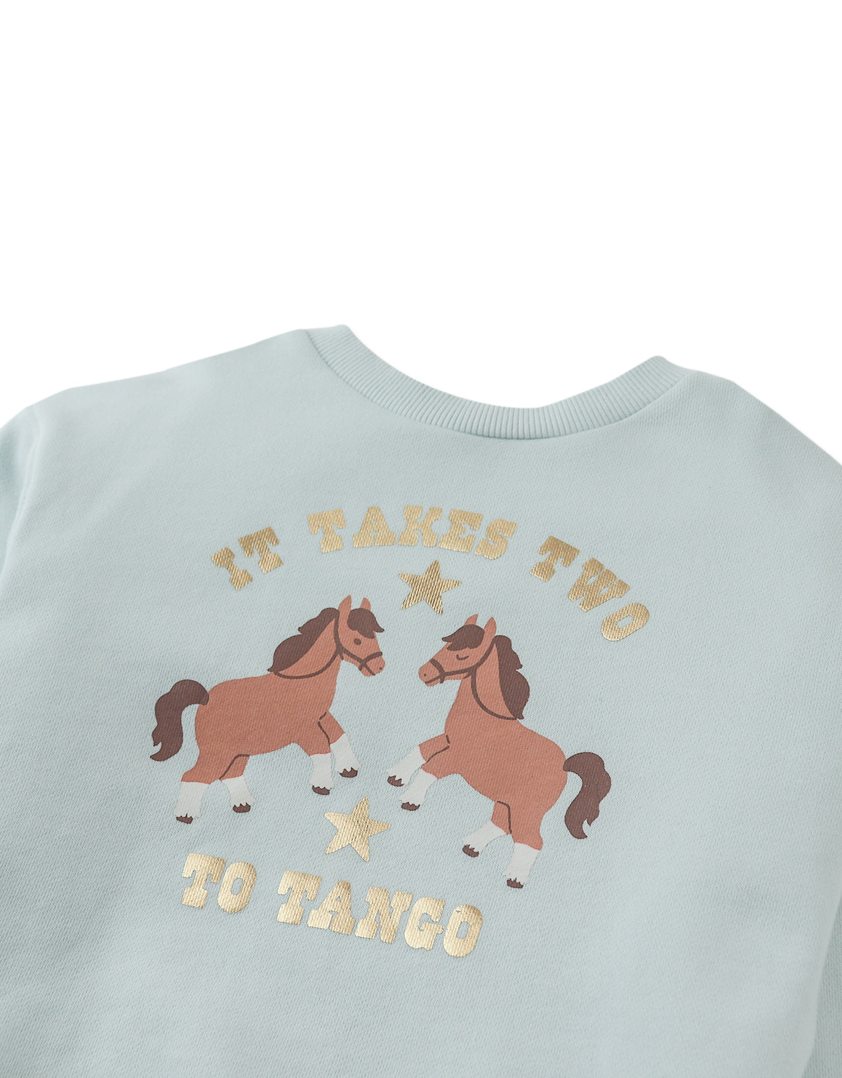 CHEYENNE PULLOVER BLUE WITH "IT TAKES TWO TO TANGO" TEXT AND CONTRAST FRINGES