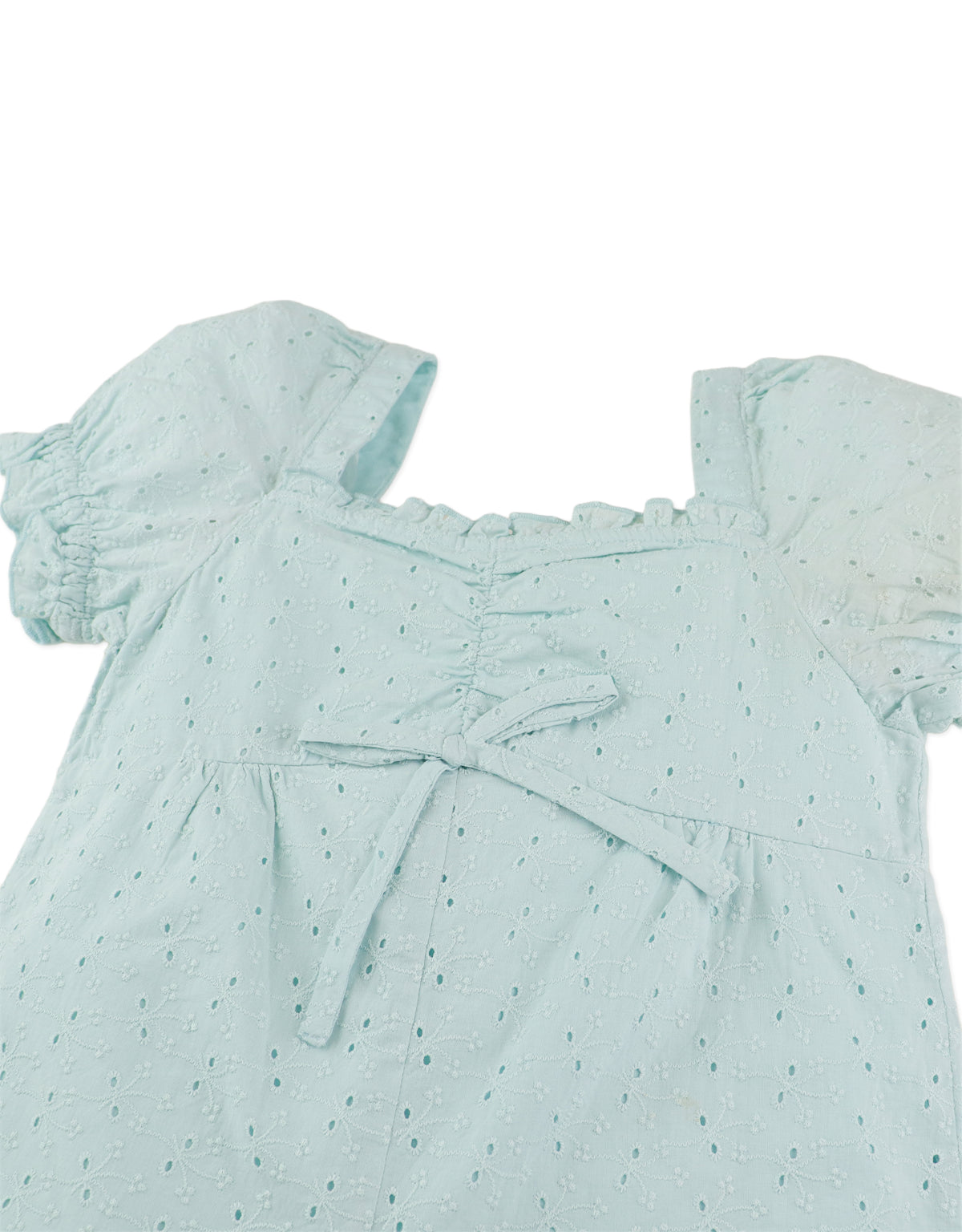 DANIELA BOW EYELET PLAYSUIT WITH RUFFLED SWEETHEART NECKLINE