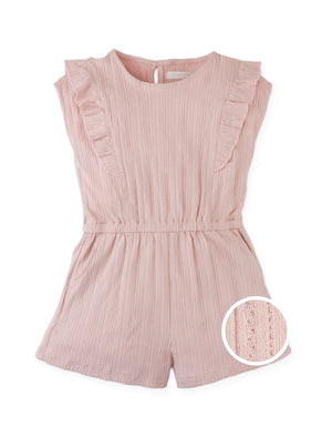 Campaign photo of the Fleur Sleeveless Playsuit with Ruffle Details from the Pastel Cherry Chic for Girls collection