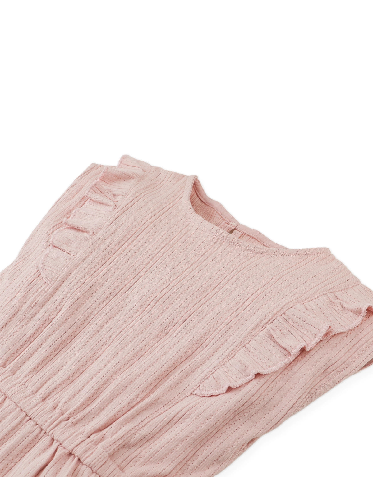 Flatlay front view of the Fleur Playsuit showcasing its sleeveless cut and soft pastel tone.