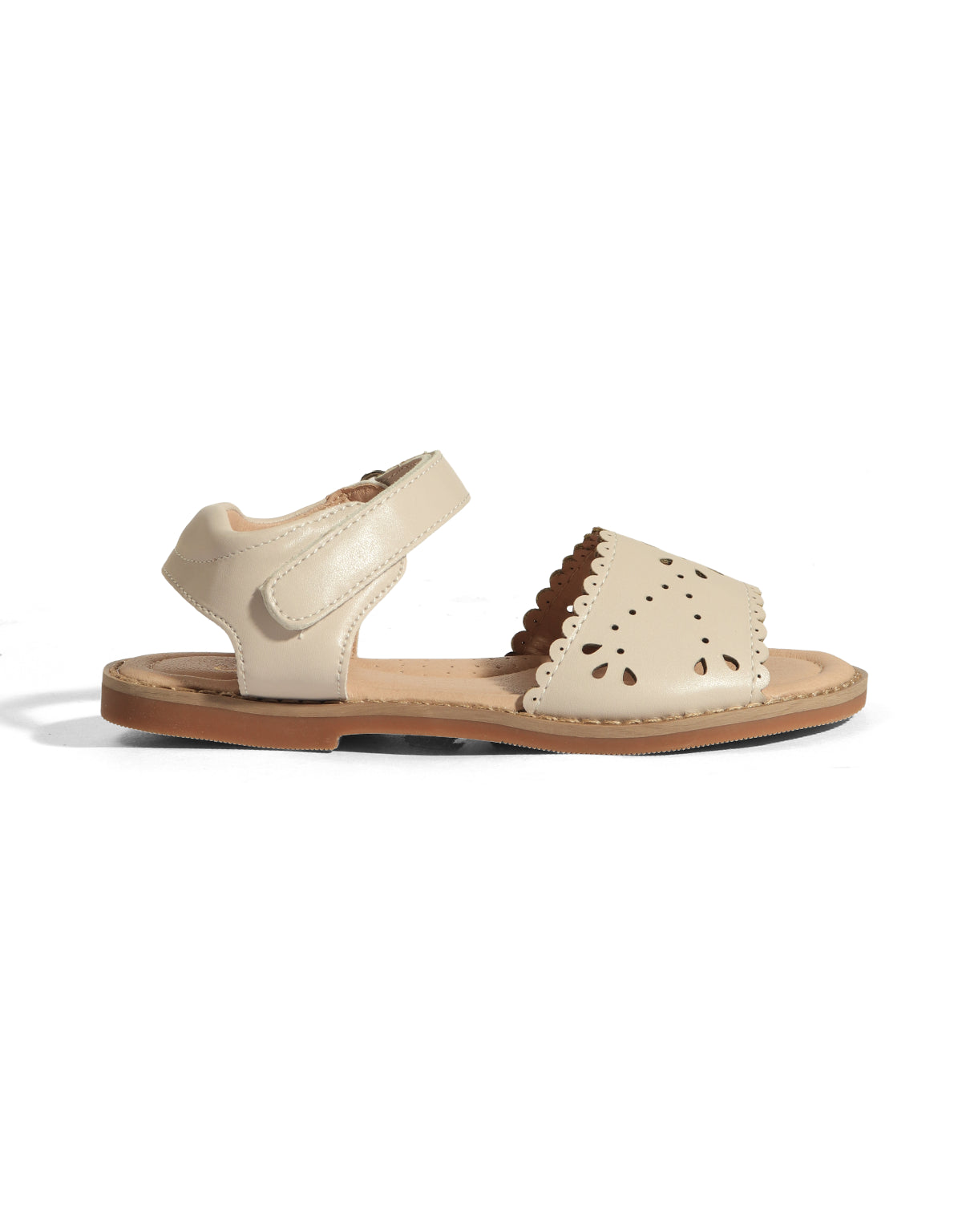 Elodia Floral Cut-Out Sandals with Scalloped Edges fabric and fit detail