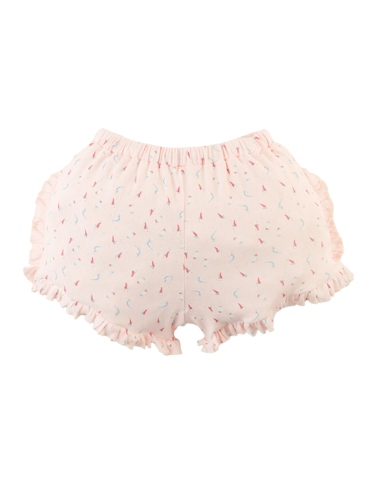 Dina Pointelle Shorts with All-Over Bird Print and Ruffles outfit styling