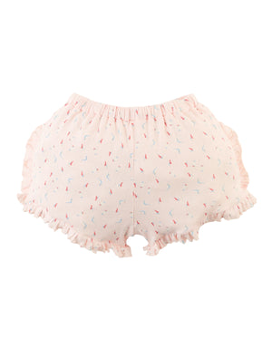 Dina Pointelle Shorts with All-Over Bird Print and Ruffles outfit styling