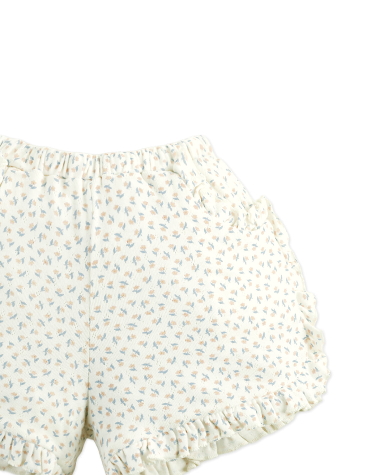 Dina Pointelle Shorts with All-Over Floral Print and Ruffles close-up detail