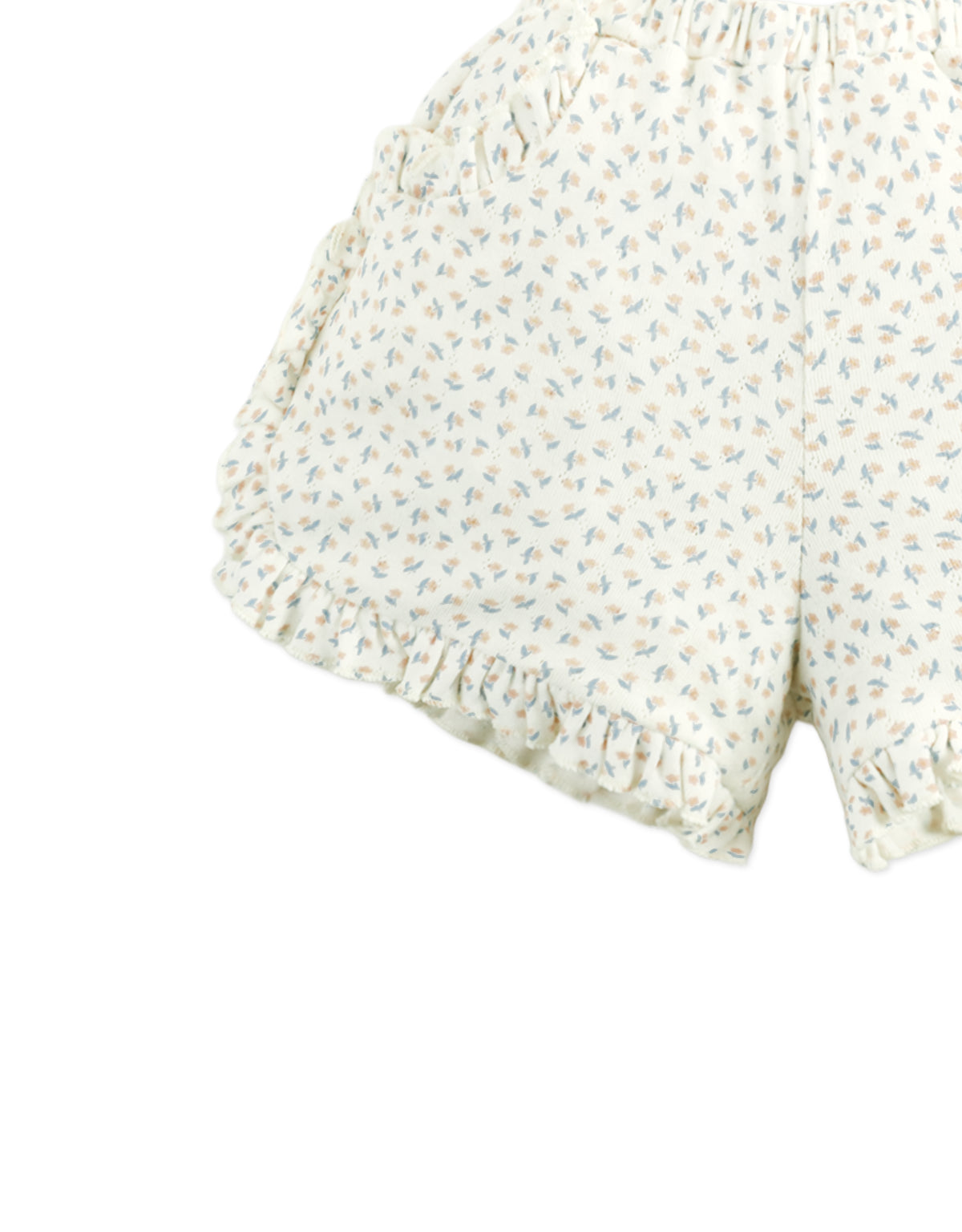 Dina Pointelle Shorts with All-Over Floral Print and Ruffles style detail
