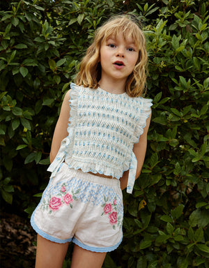 Nelly Cross-Stitch Shorts with Lace Trims front view