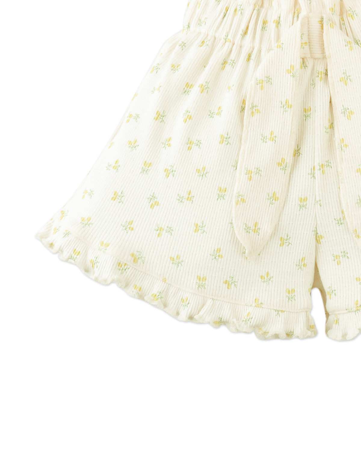 Mikey Pointelle Pull-On Shorts With A Paperbag Waistband, Ties, And Ruffled Hem style detail