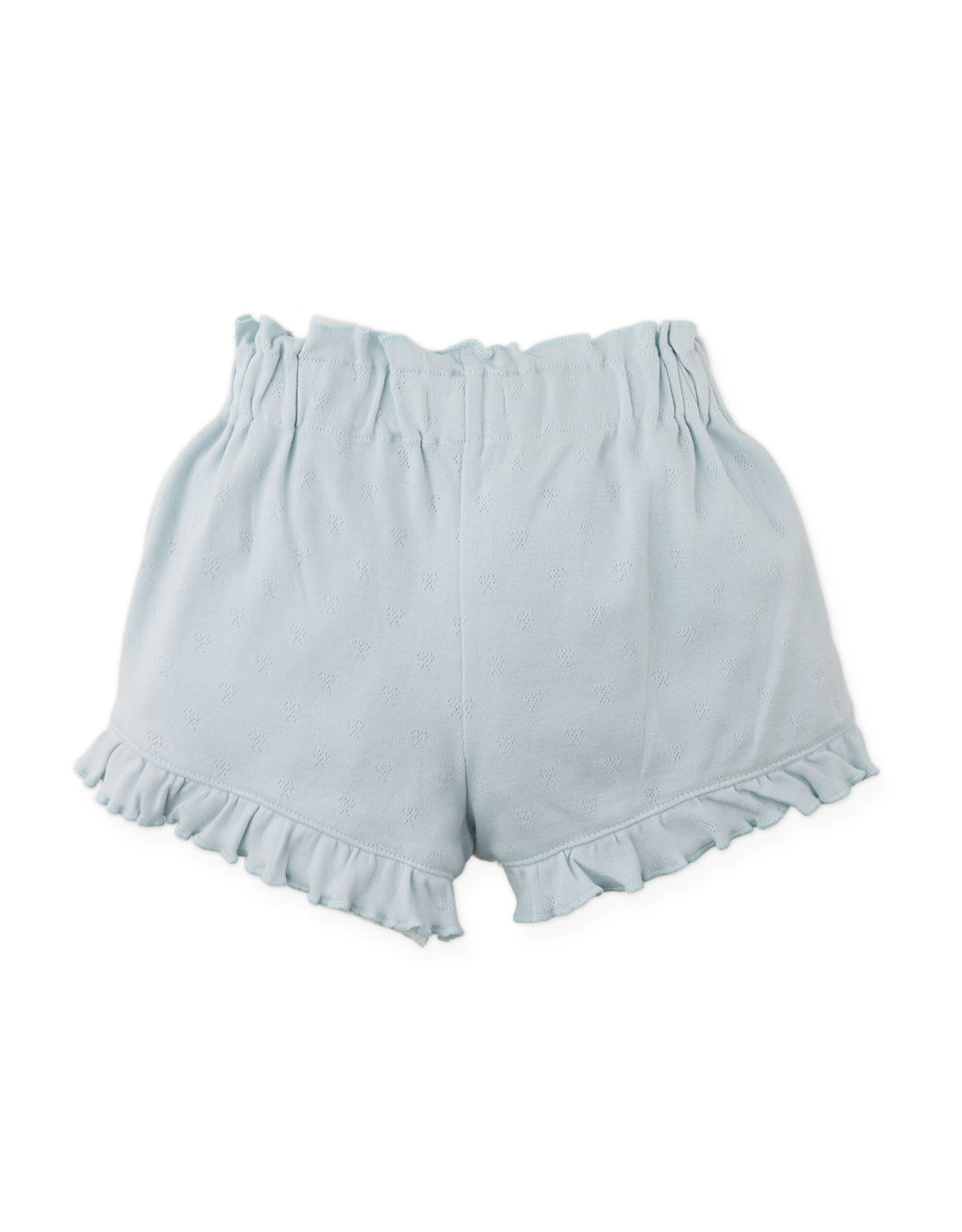 Details back photo of Faye Shorts with waistband and bow applique in pastel blue, showing clean back finish and comfortable stretch fabric, from the Holiday collection of Filipino kids fashion brand Gingersnaps Philippines.