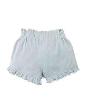 Details back photo of Faye Shorts with waistband and bow applique in pastel blue, showing clean back finish and comfortable stretch fabric, from the Holiday collection of Filipino kids fashion brand Gingersnaps Philippines.
