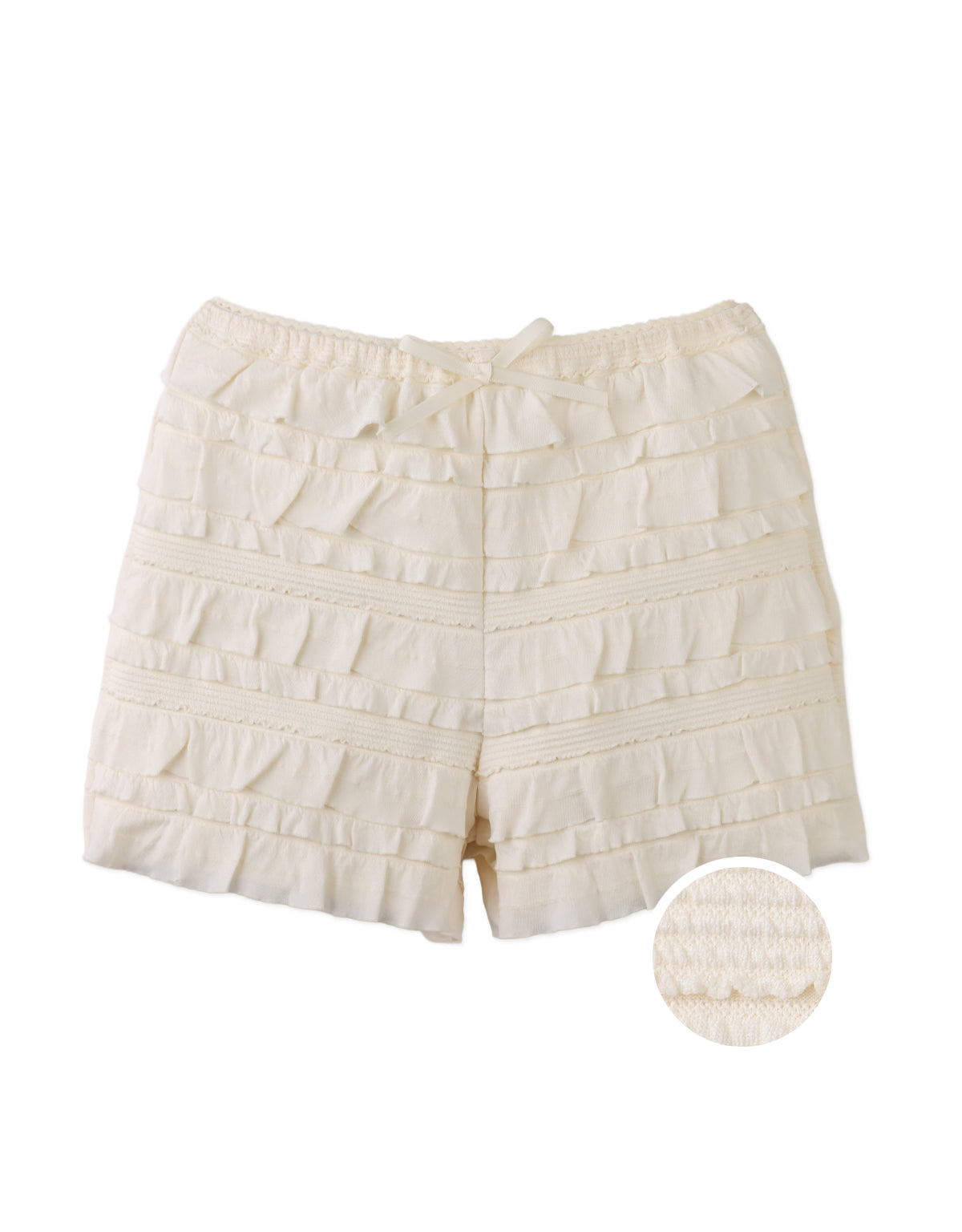 Campaign photo of the Brielle Shorts with All-Over Ruffles and Satin Bow from the Pastel Cherry Chic for Girls collection