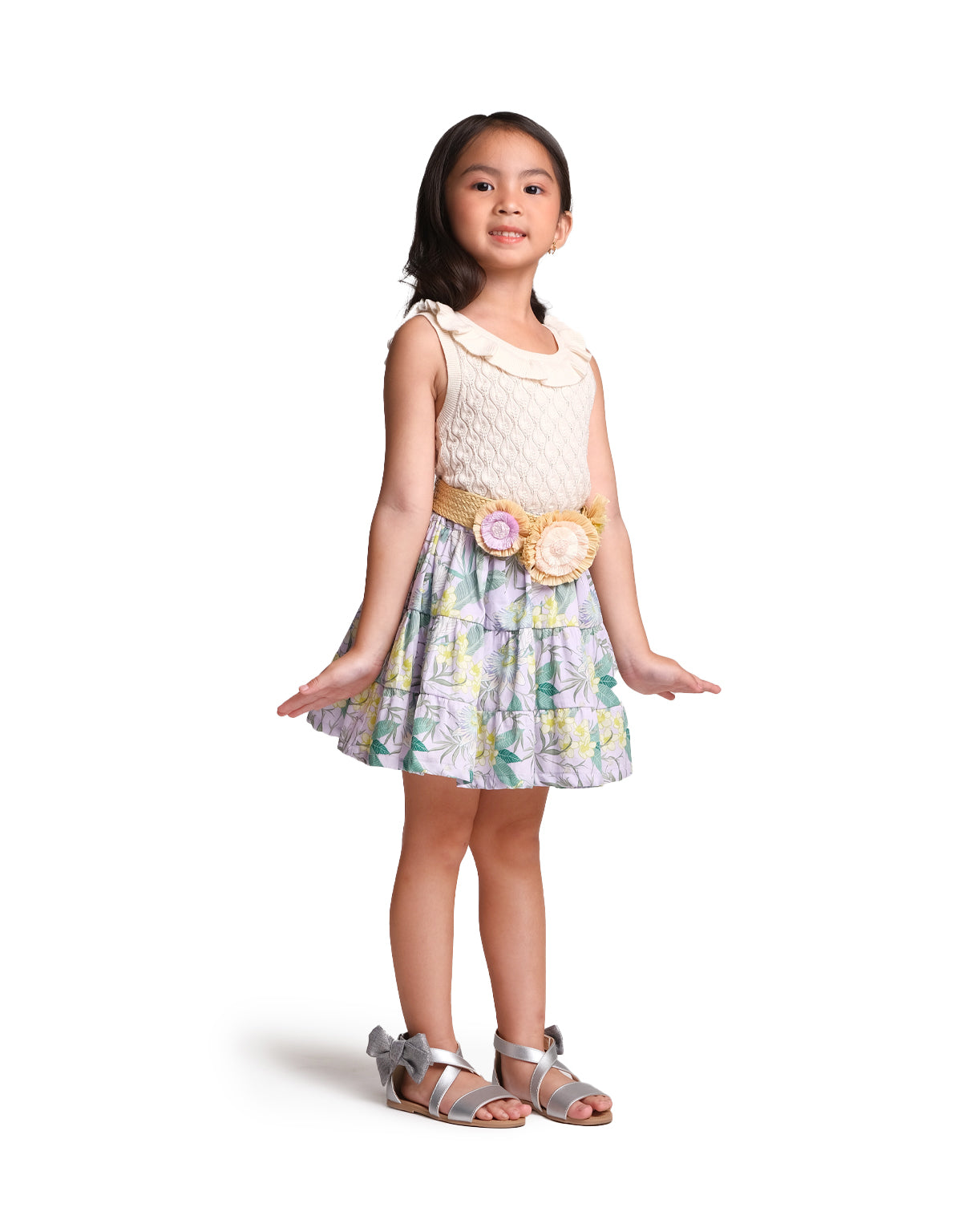 GIRLS TIERED SKIRT WITH RAFFIA BELT