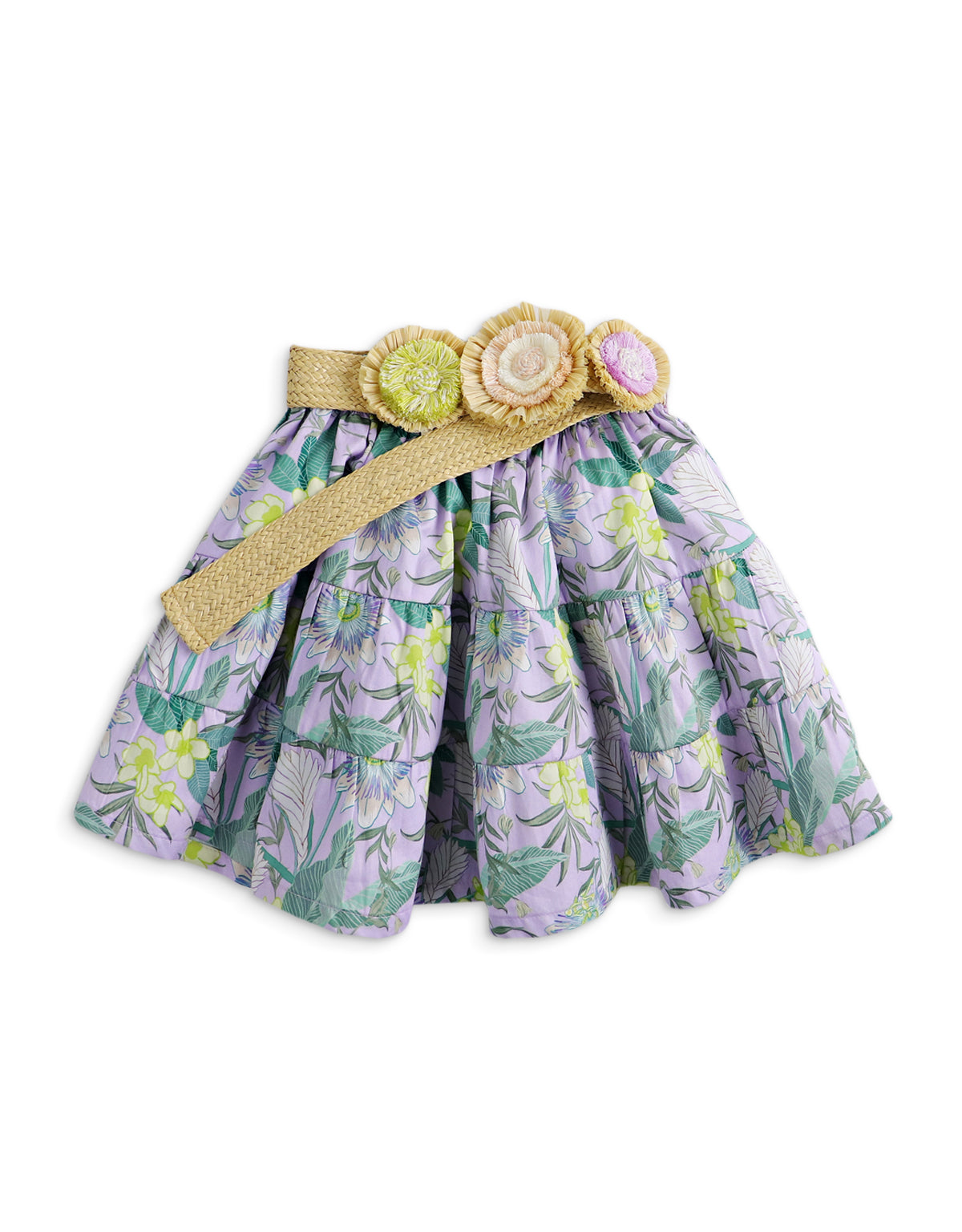 GIRLS TIERED SKIRT WITH RAFFIA BELT