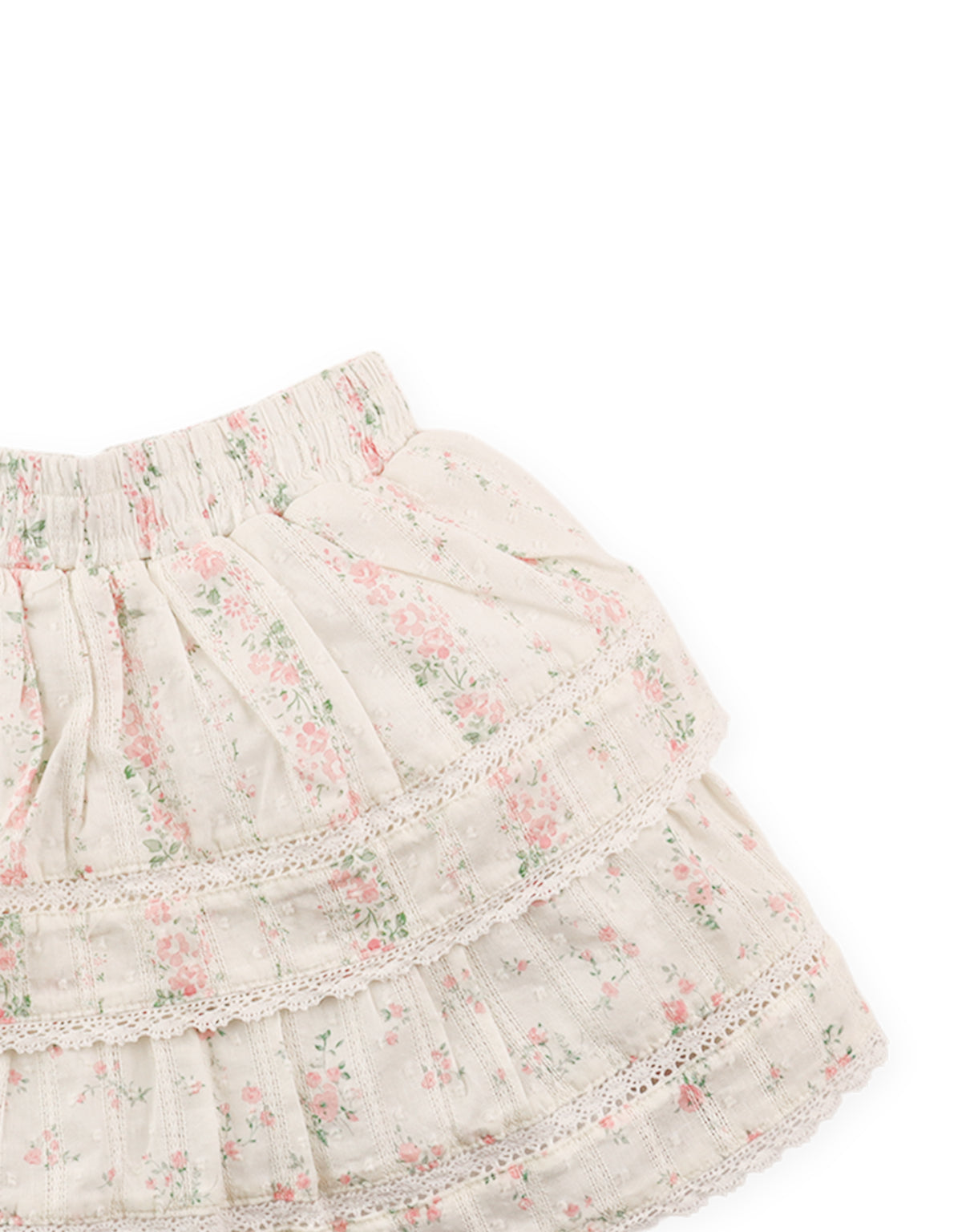 GRECHEN PRINTED TIERED SKORTS WITH LACE TRIMS