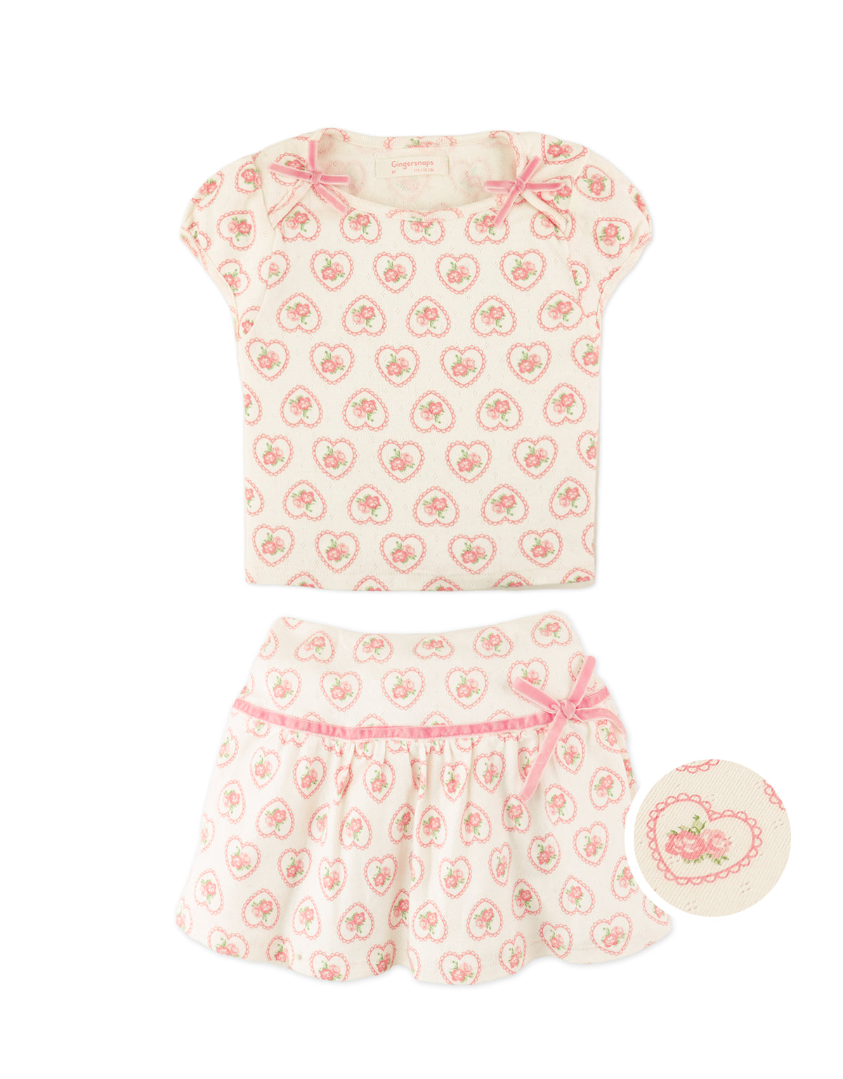 ROSIE PRINTED POINTELLE SKORT SET WITH BOWS