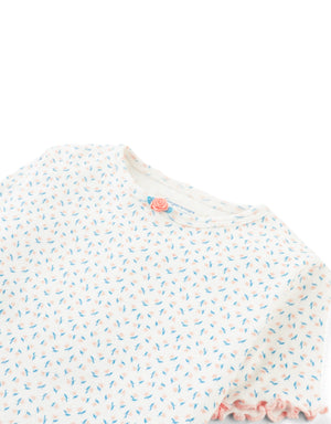 Anya Pointelle Tee with All-Over Floral Print and Satin Bow in Off-White front view