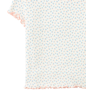 Anya Pointelle Tee with All-Over Floral Print and Satin Bow in Off-White style detail