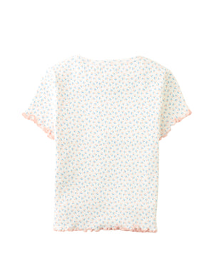 Anya Pointelle Tee with All-Over Floral Print and Satin Bow in Off-White outfit styling