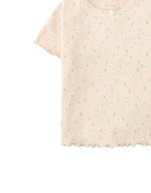 Anya Pointelle Tee with All-Over Floral Print and Satin Bow in Peach style detail