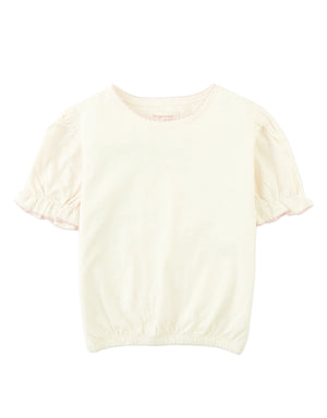 Nina Puff Sleeves Tee with Picot Edge Details in Off-White product photo