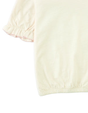Nina Puff Sleeves Tee with Picot Edge Details in Off-White style detail