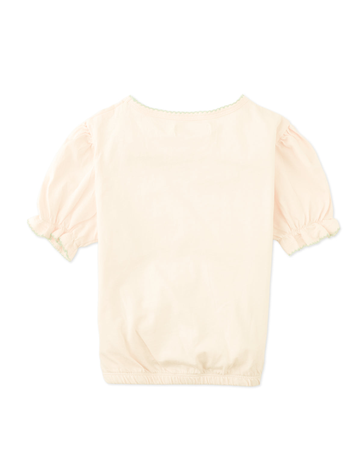 Nina Puff Sleeves Tee with Picot Edge Details in Peach outfit styling