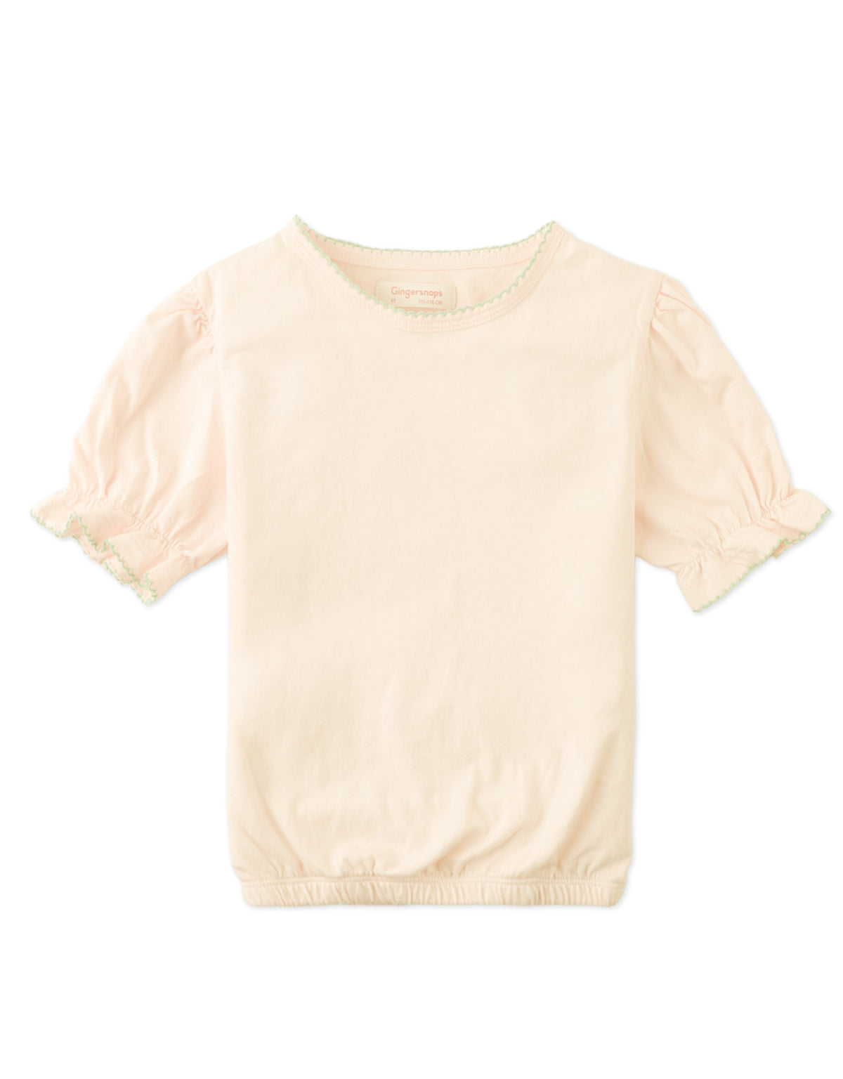Nina Puff Sleeves Tee with Picot Edge Details in Peach