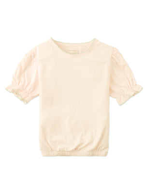 Nina Puff Sleeves Tee with Picot Edge Details in Peach product photo