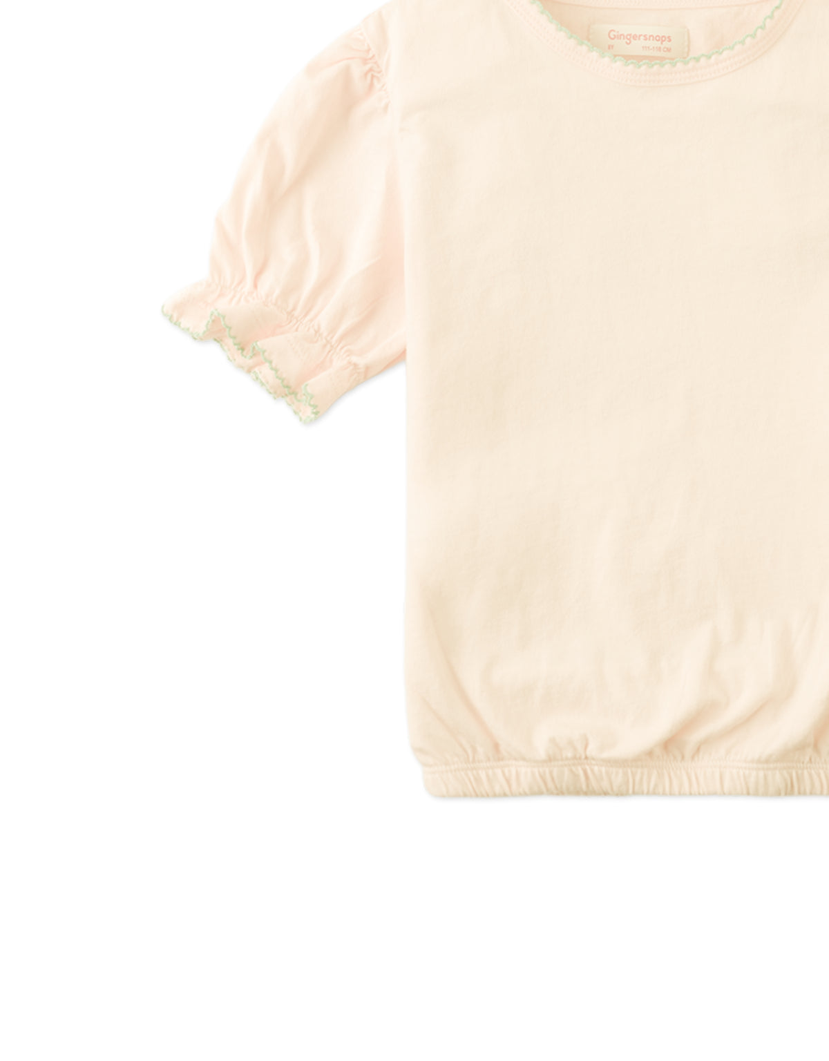 Nina Puff Sleeves Tee with Picot Edge Details in Peach style detail