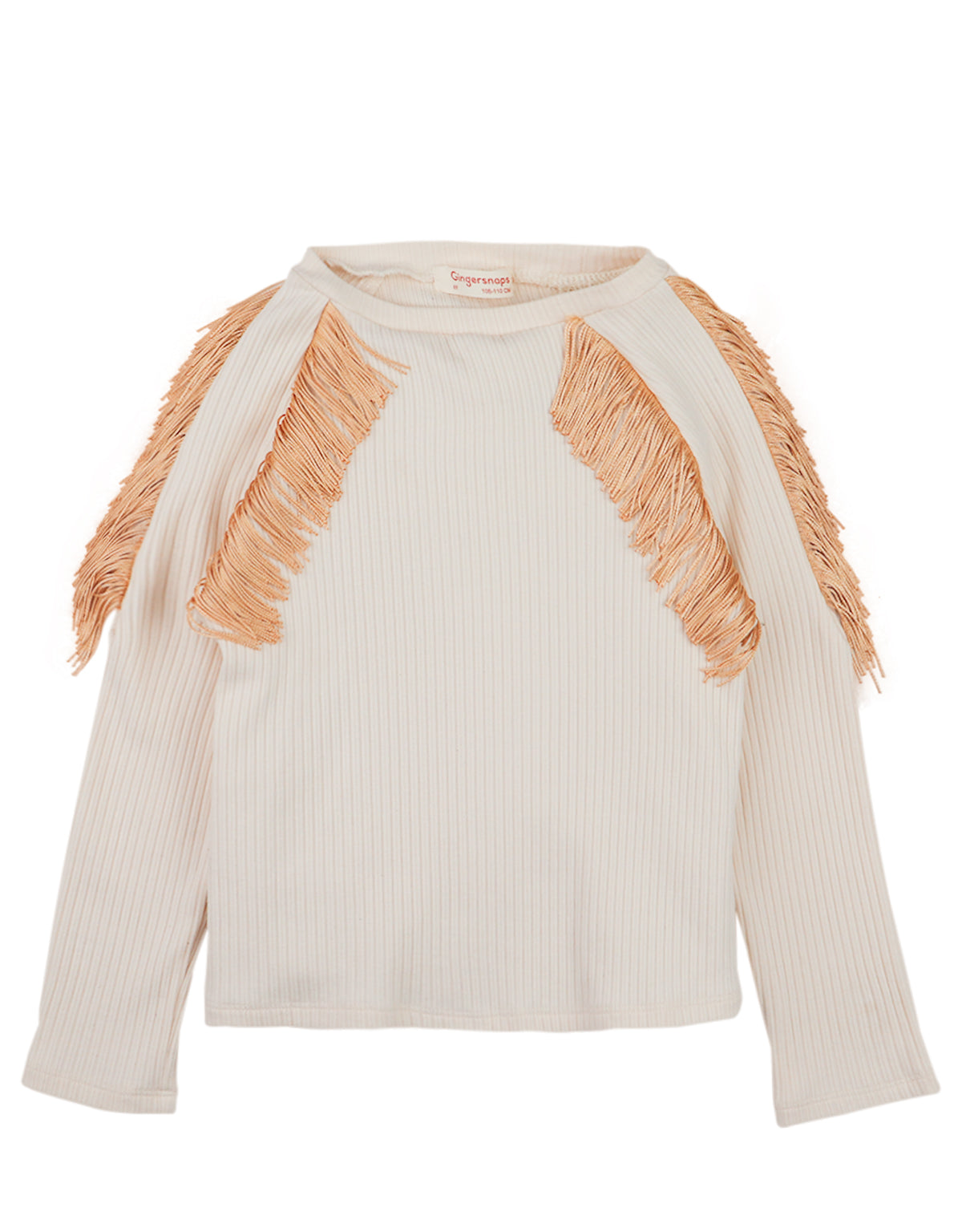 THERESE LONG SLEEVES TOP EGGNOG WITH CONTRAST FRINGE ACCENTS