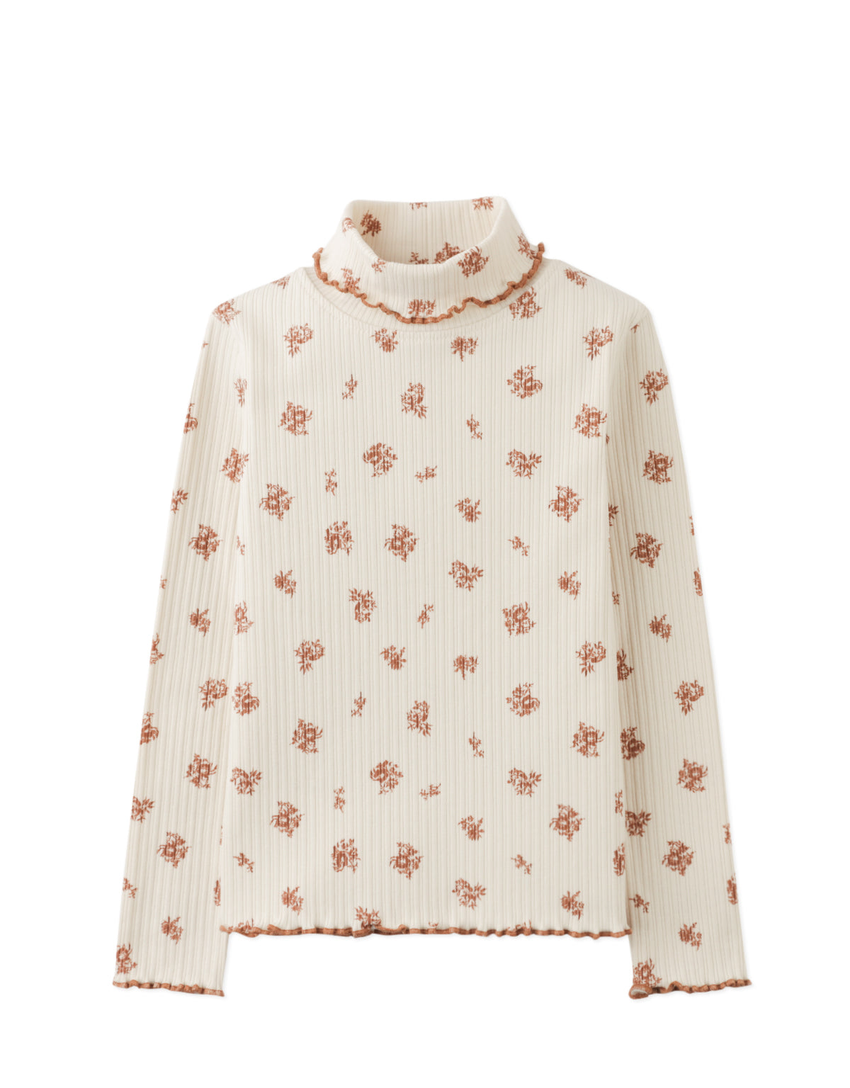 ROSEMARY LONG SLEEVESTURTLENECK TOP WRIGHT WITH LETTUCE EDGE TRIM