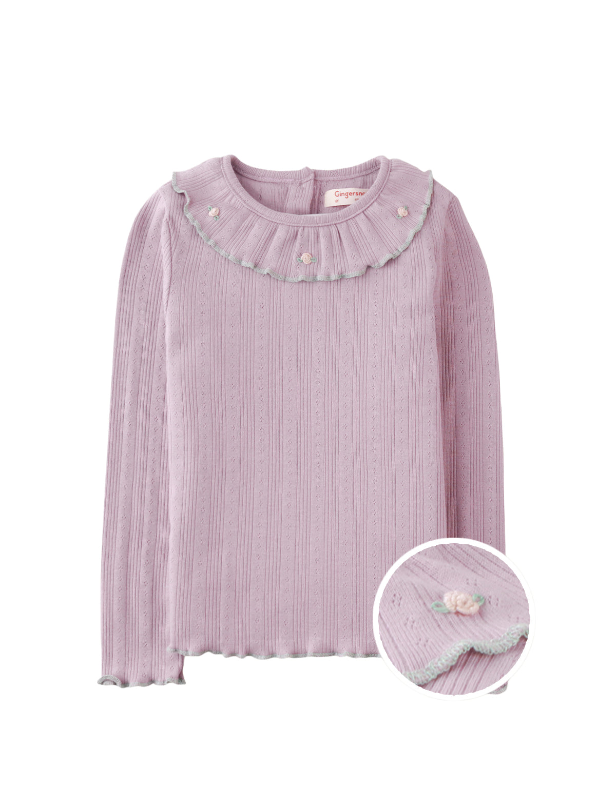 JENNY LONG SLEEVES TEE LILAC WITH EMBROIDERED RUFFLED COLLAR