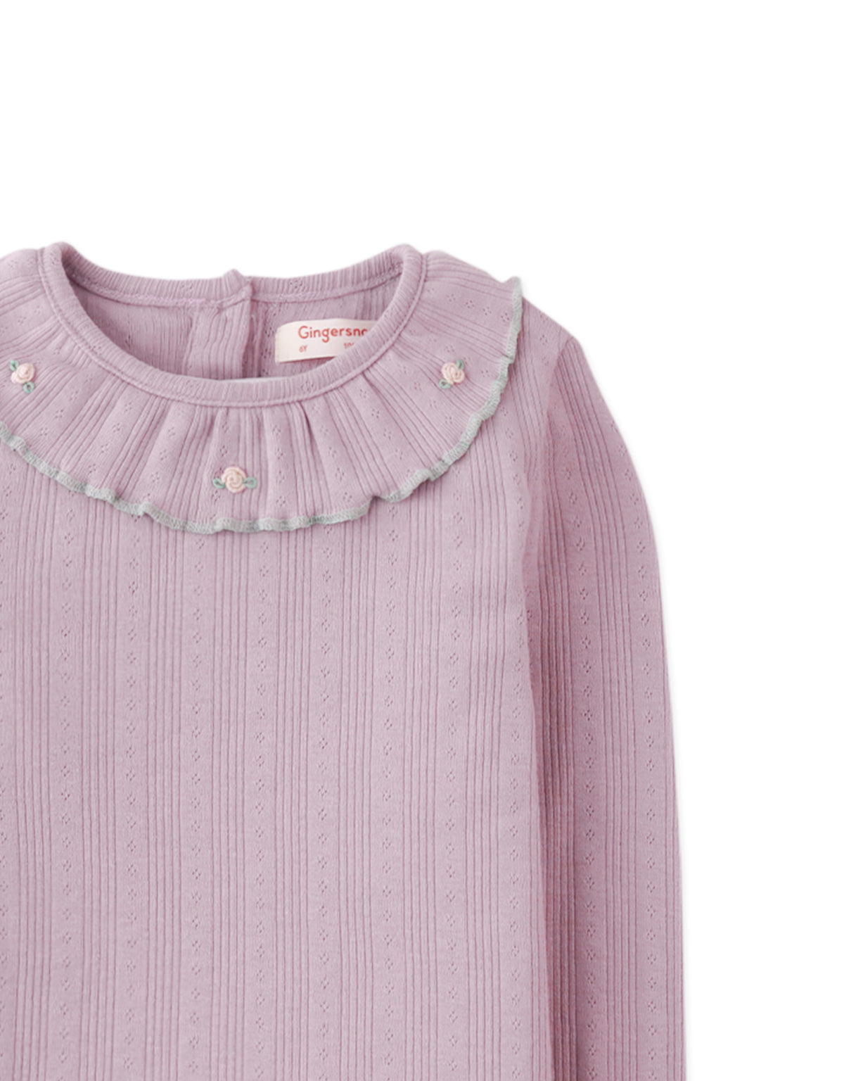 JENNY LONG SLEEVES TEE LILAC WITH EMBROIDERED RUFFLED COLLAR