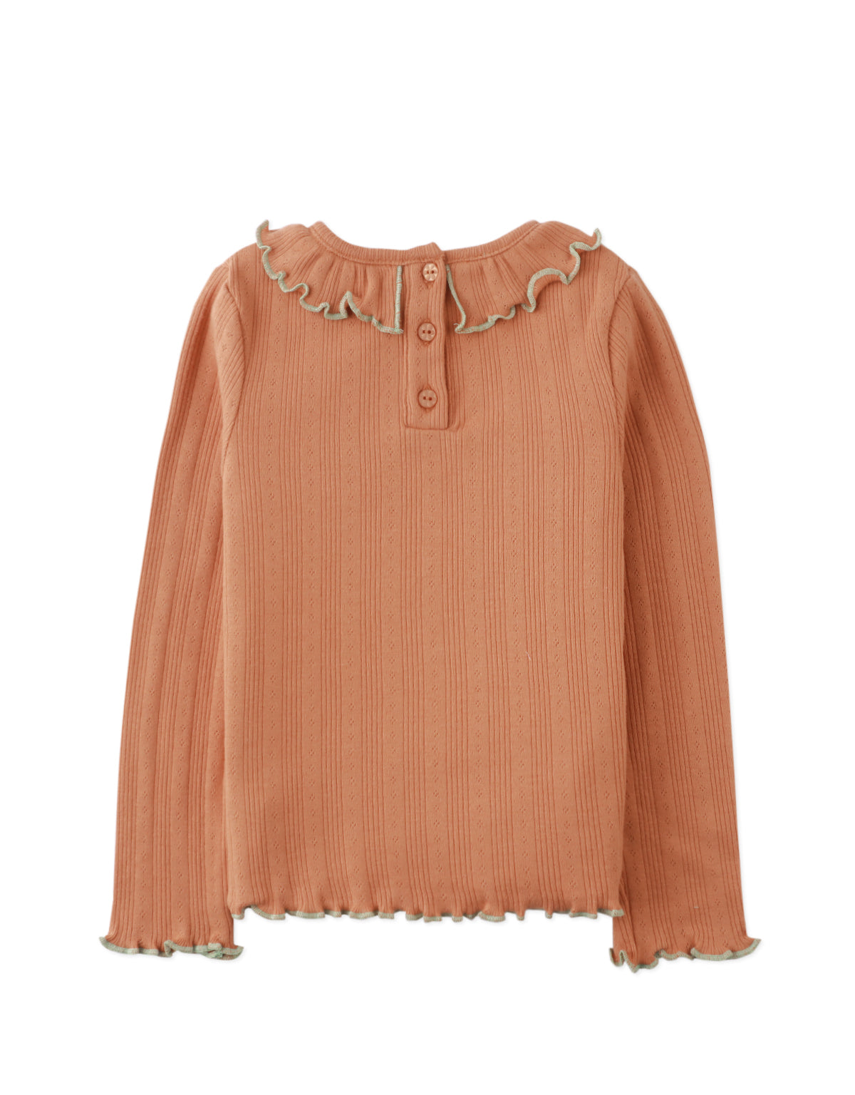 JENNY LONG SLEEVES TEE TAN WITH EMBROIDERED RUFFLED COLLAR