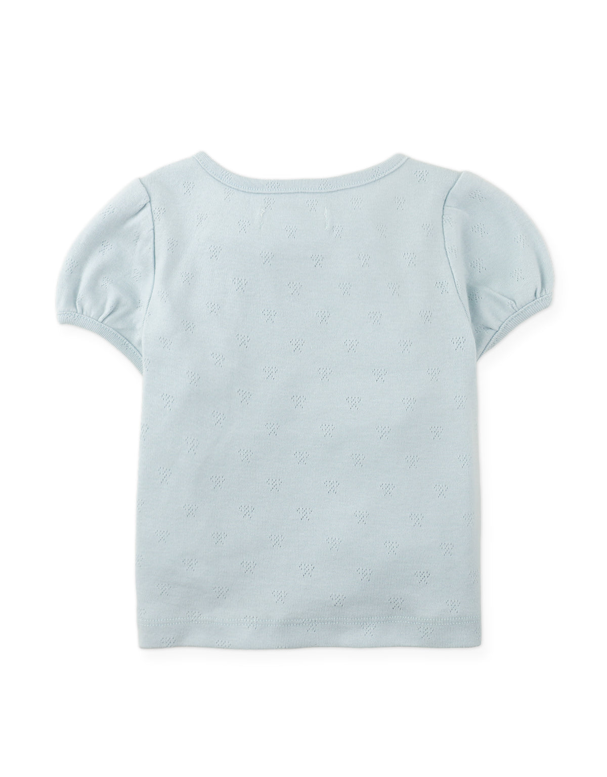 Details back photo of Suzie Cropped Top with bow applique in pastel blue, showing clean back finish and smooth fabric construction, from the Holiday collection of Filipino kids fashion brand Gingersnaps Philippines.